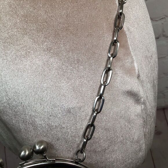 Cole Haan G Series Small Green Shearling Kiss Lock Crossbody Bag Chainlink Strap - Picture 5 of 10